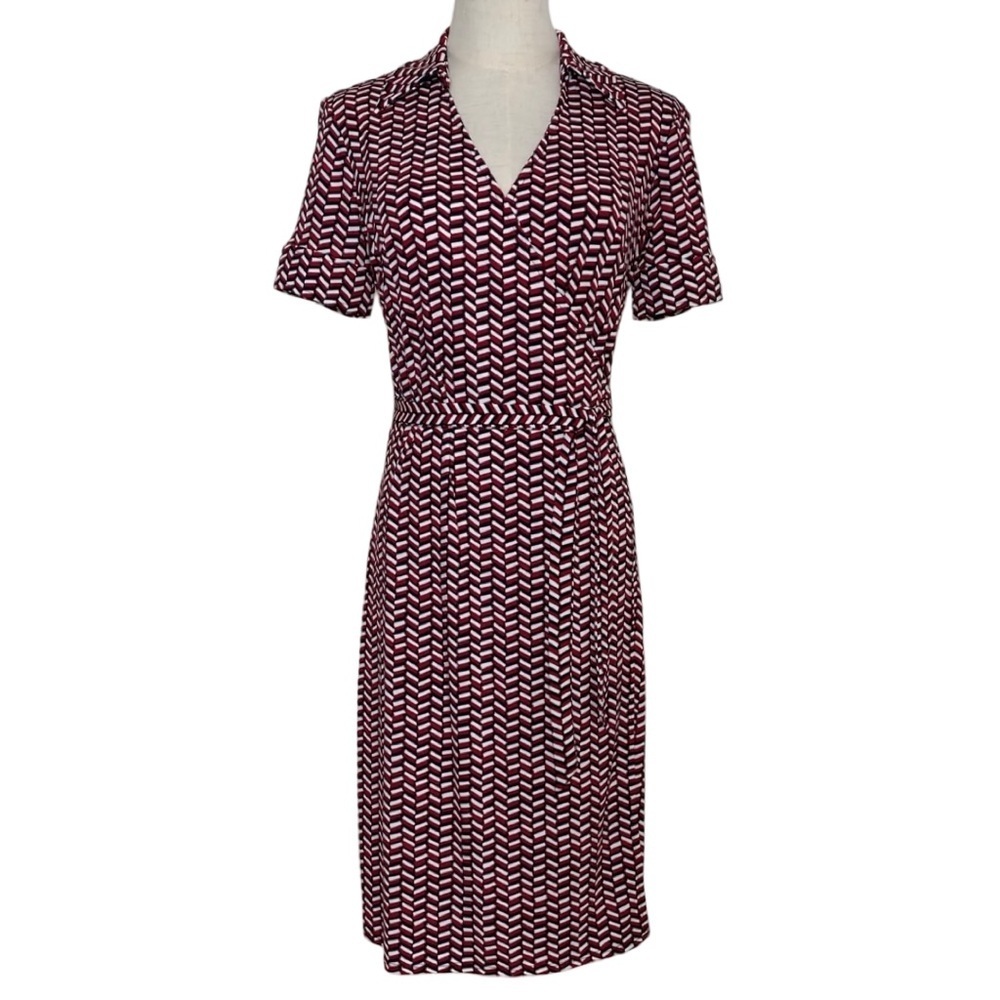 LOFT Geometric Print Above the Knee-Length Wrap Dress Red Black White Size 4